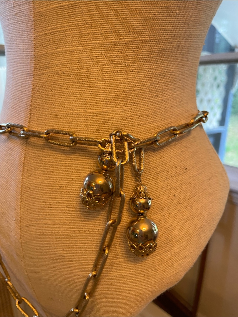 Vintage Gold Chain Waist Belt with Decorative Drop Orbs